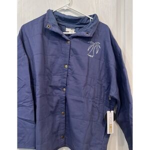 NWT Amuse‎ Society Button Down Jacket Quilted Palm Tree Embroidered S/M Blue